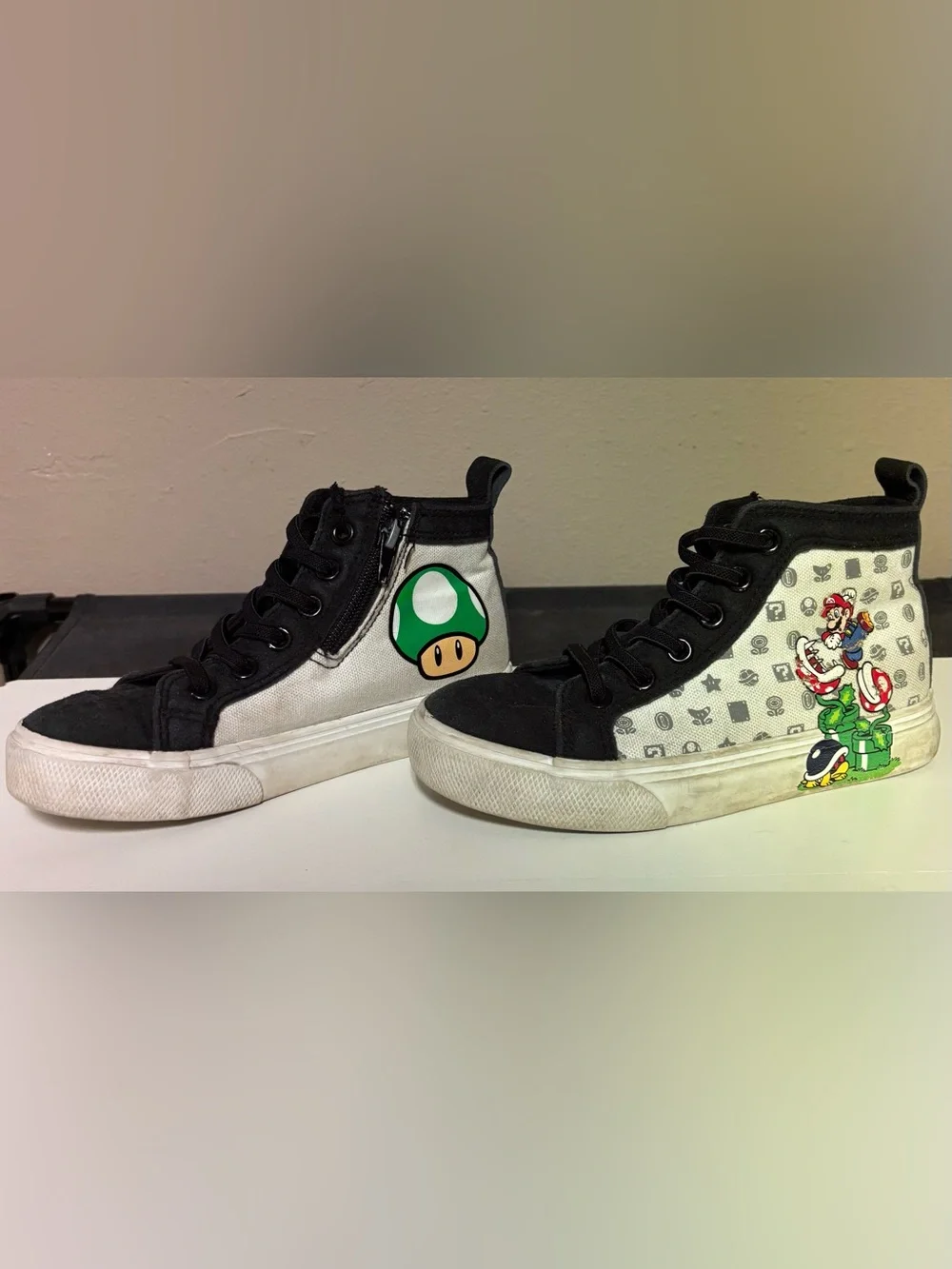 Super Mario Kids Black High-Top Sneakers with Side Zip